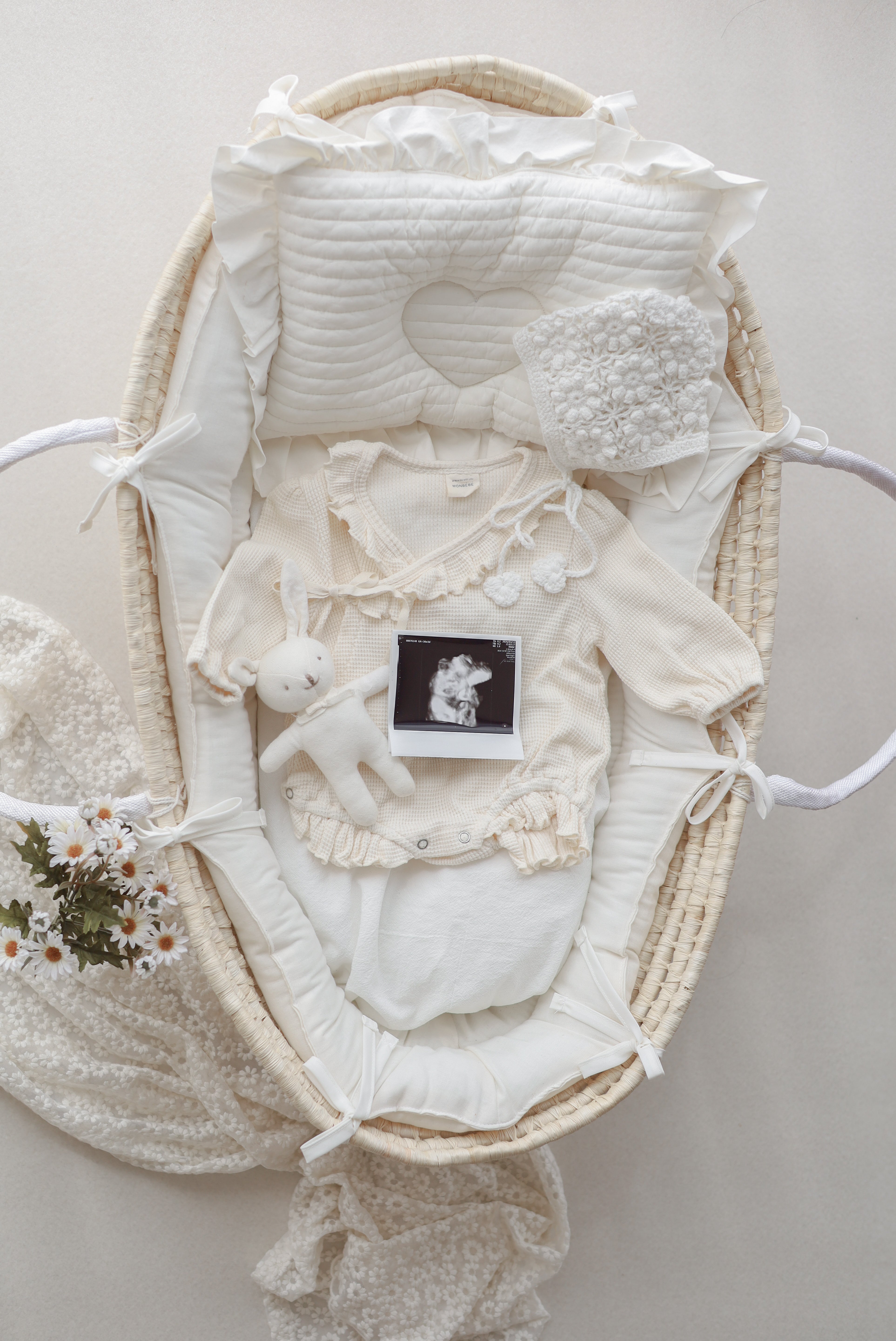 Waffle frill wrap newborn rompers