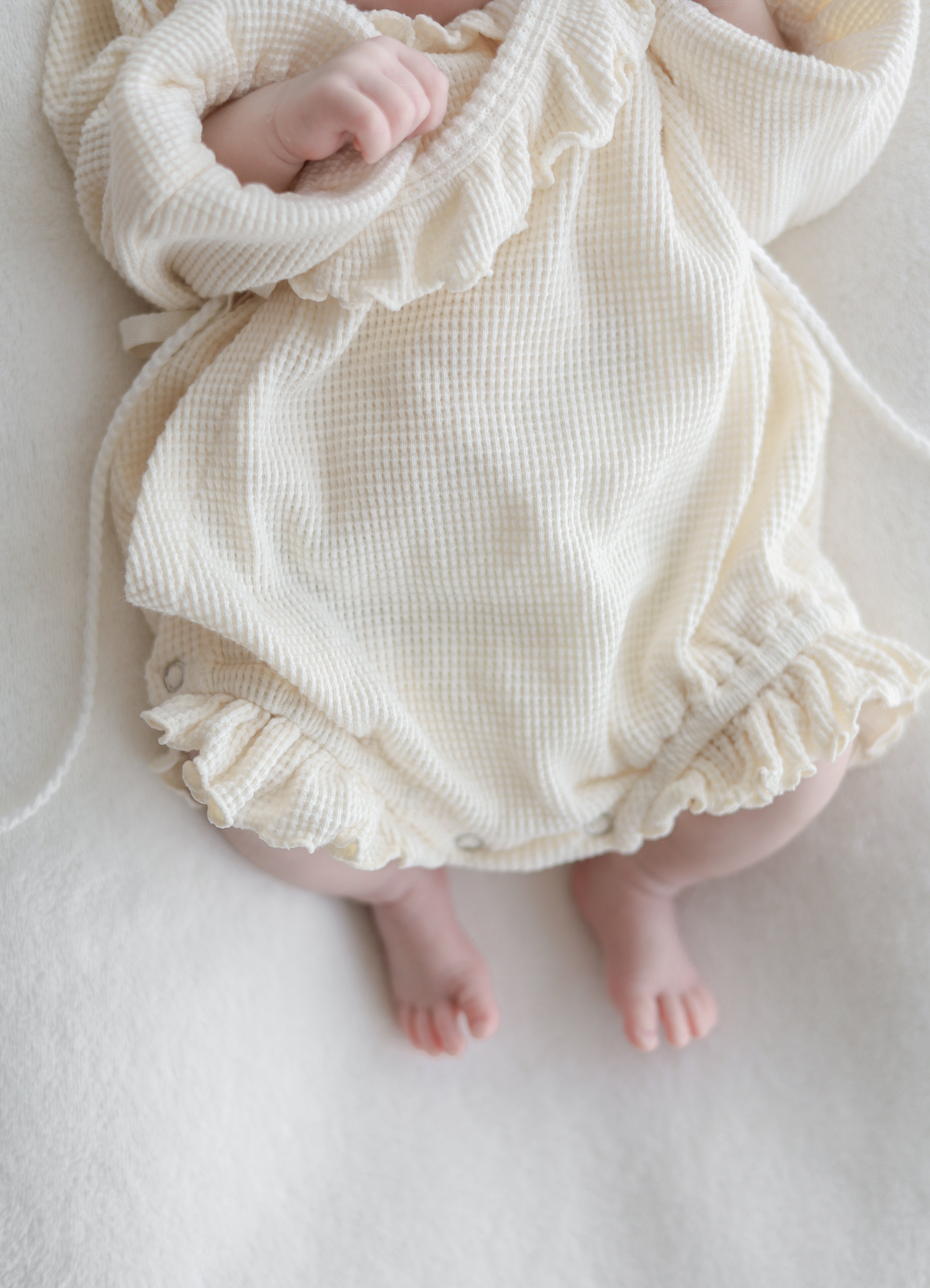 Waffle frill wrap newborn rompers