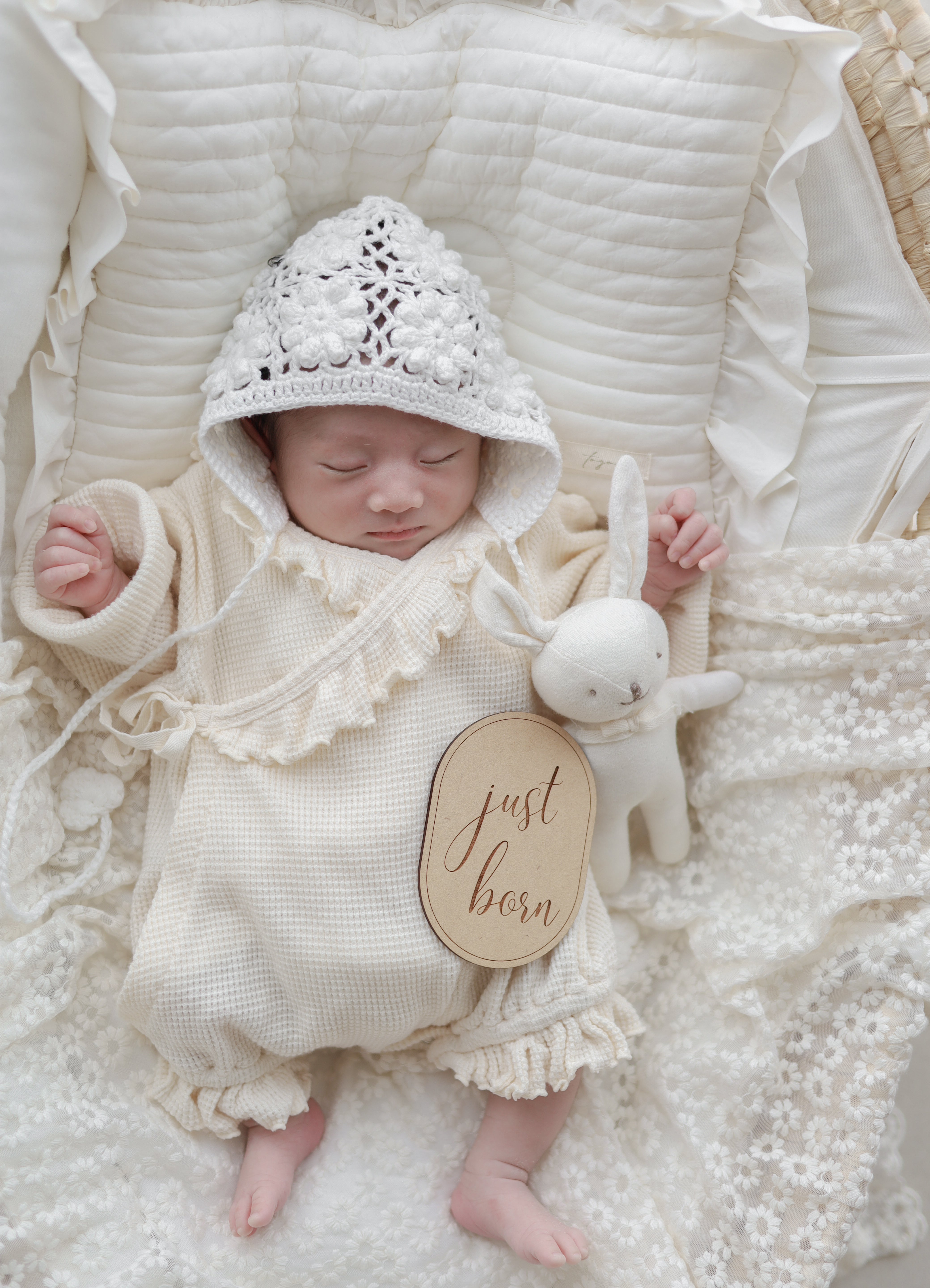 Waffle frill wrap newborn rompers