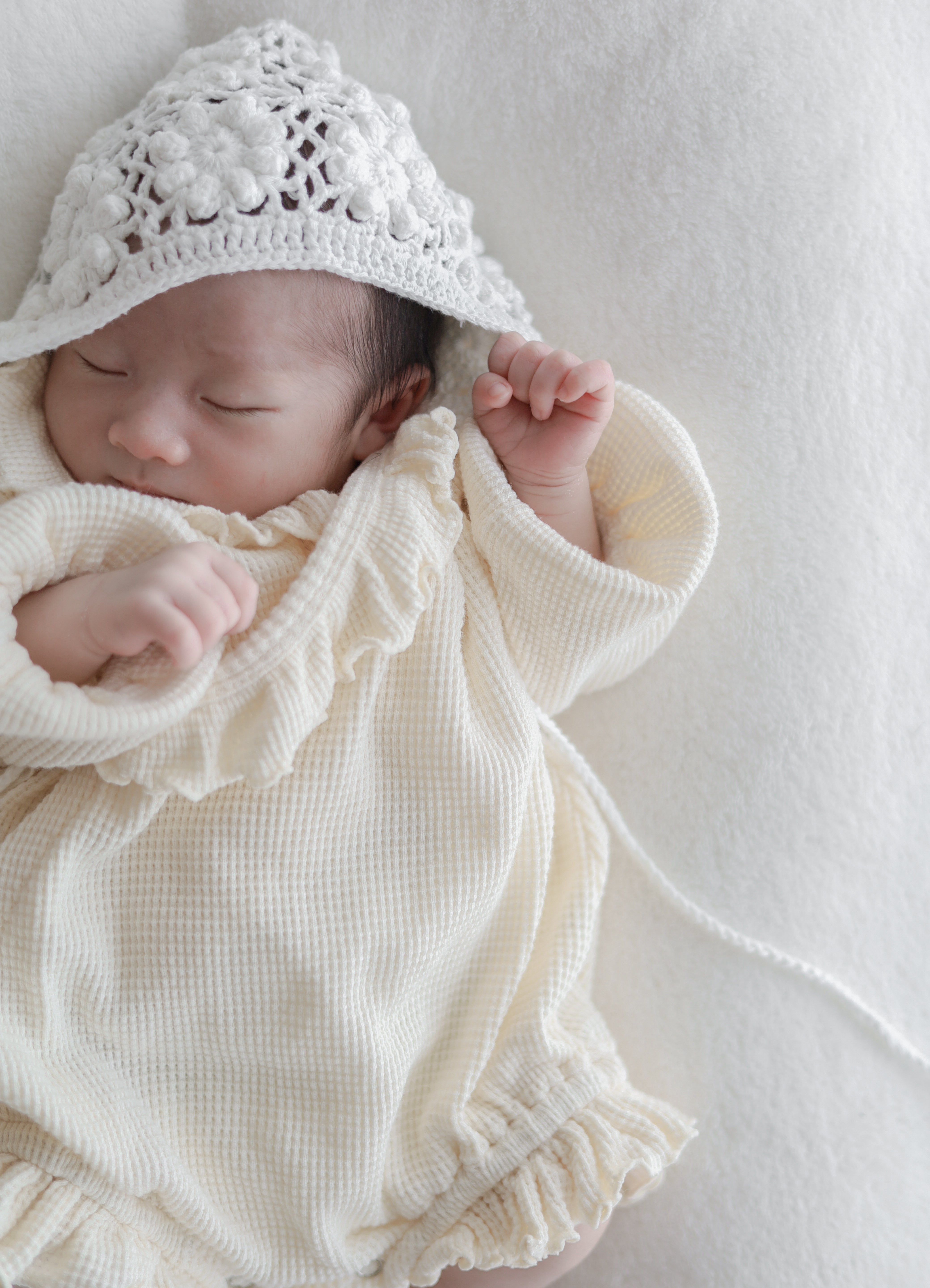 Waffle frill wrap newborn rompers