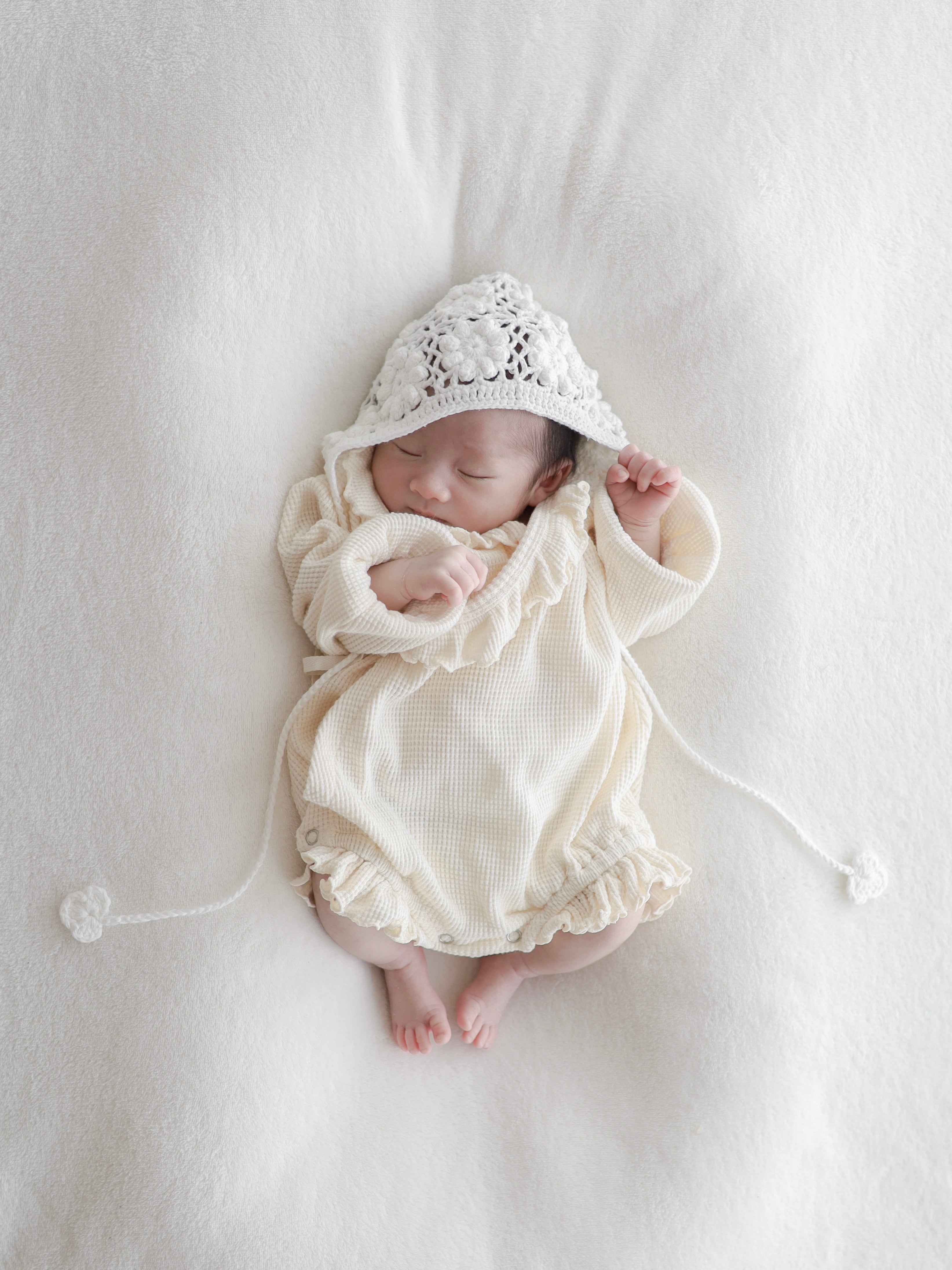 Waffle frill wrap newborn rompers