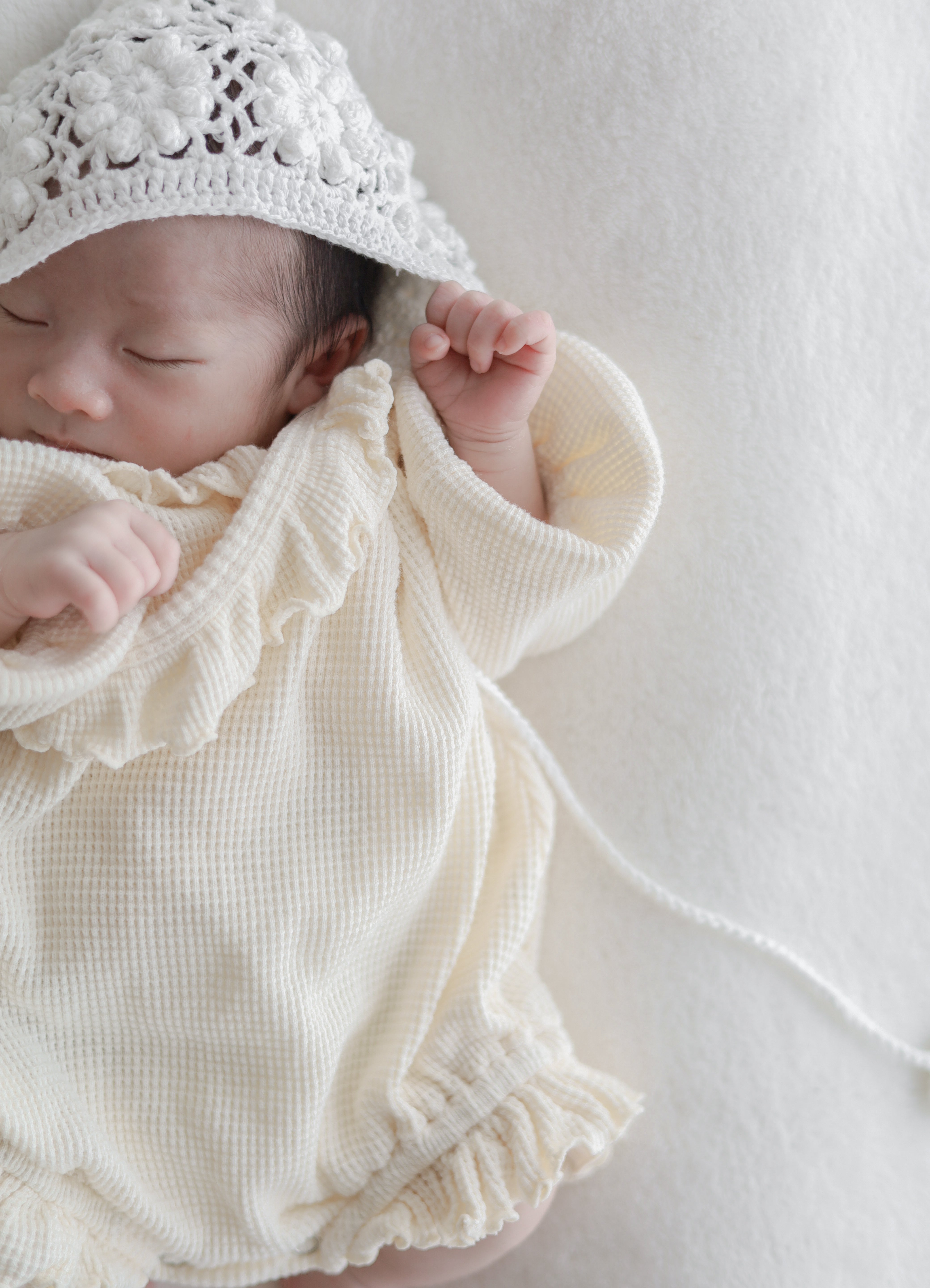 Waffle frill wrap newborn rompers