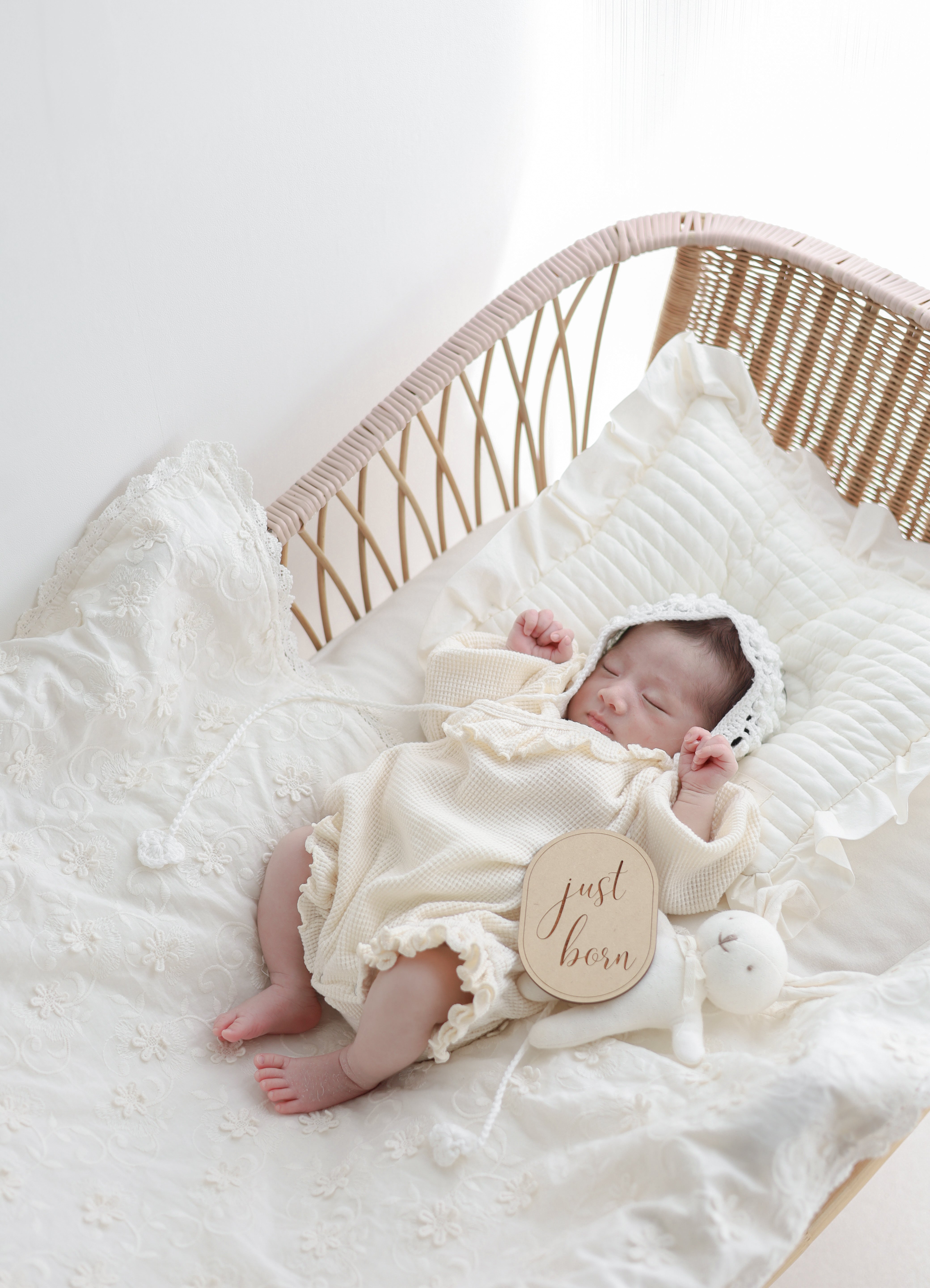 Waffle frill wrap newborn rompers