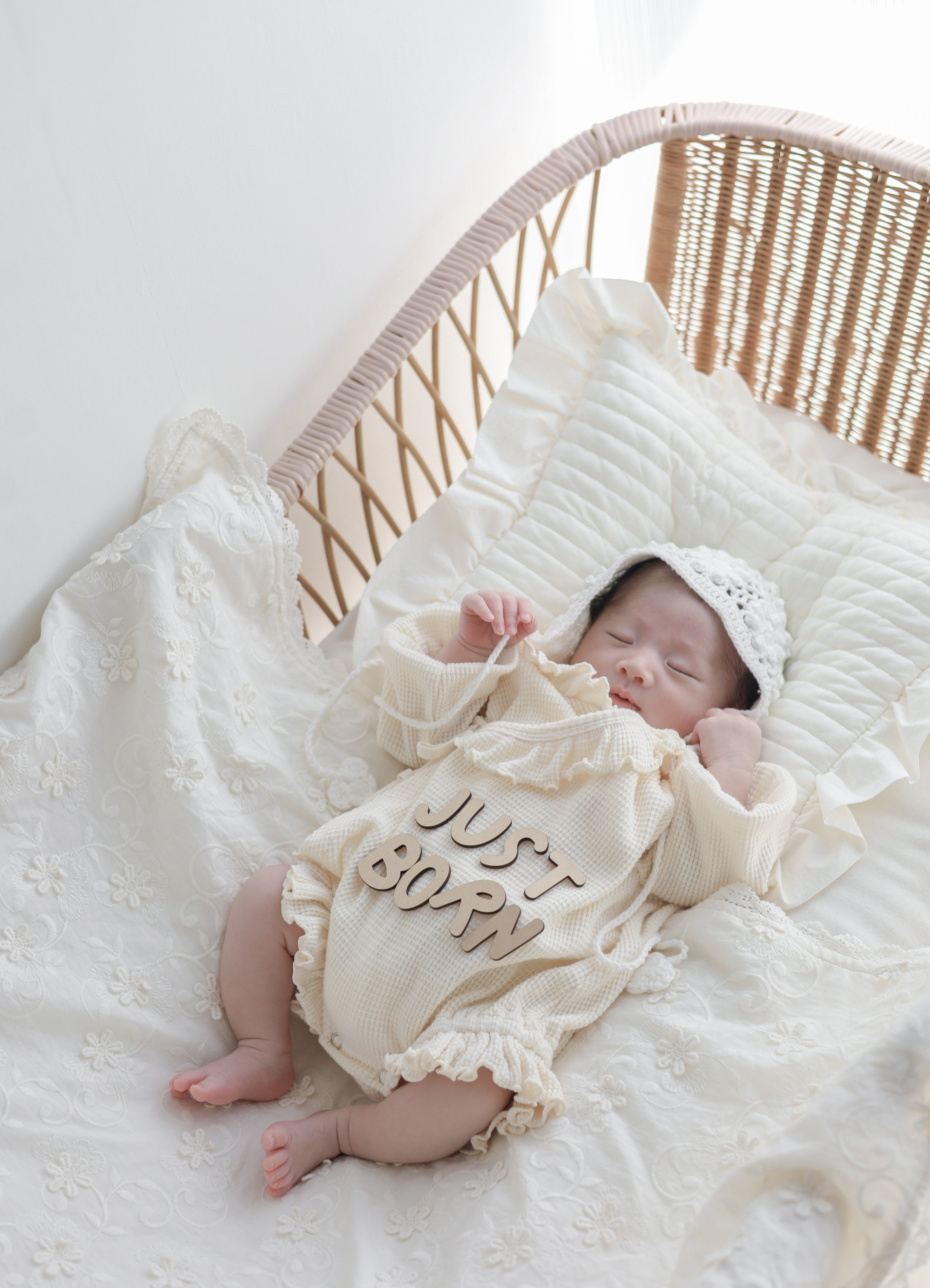 Waffle frill wrap newborn rompers