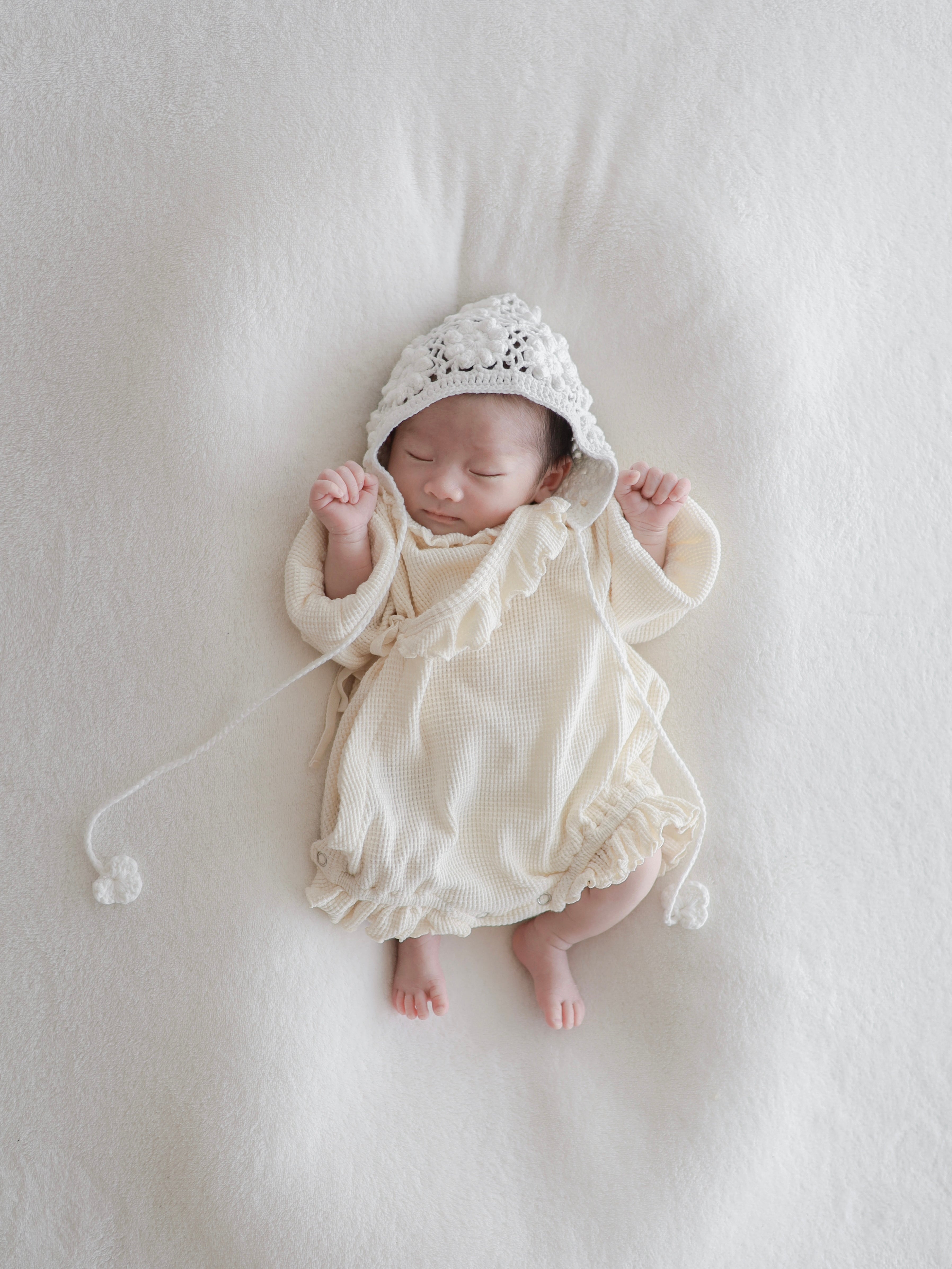 Waffle frill wrap newborn rompers