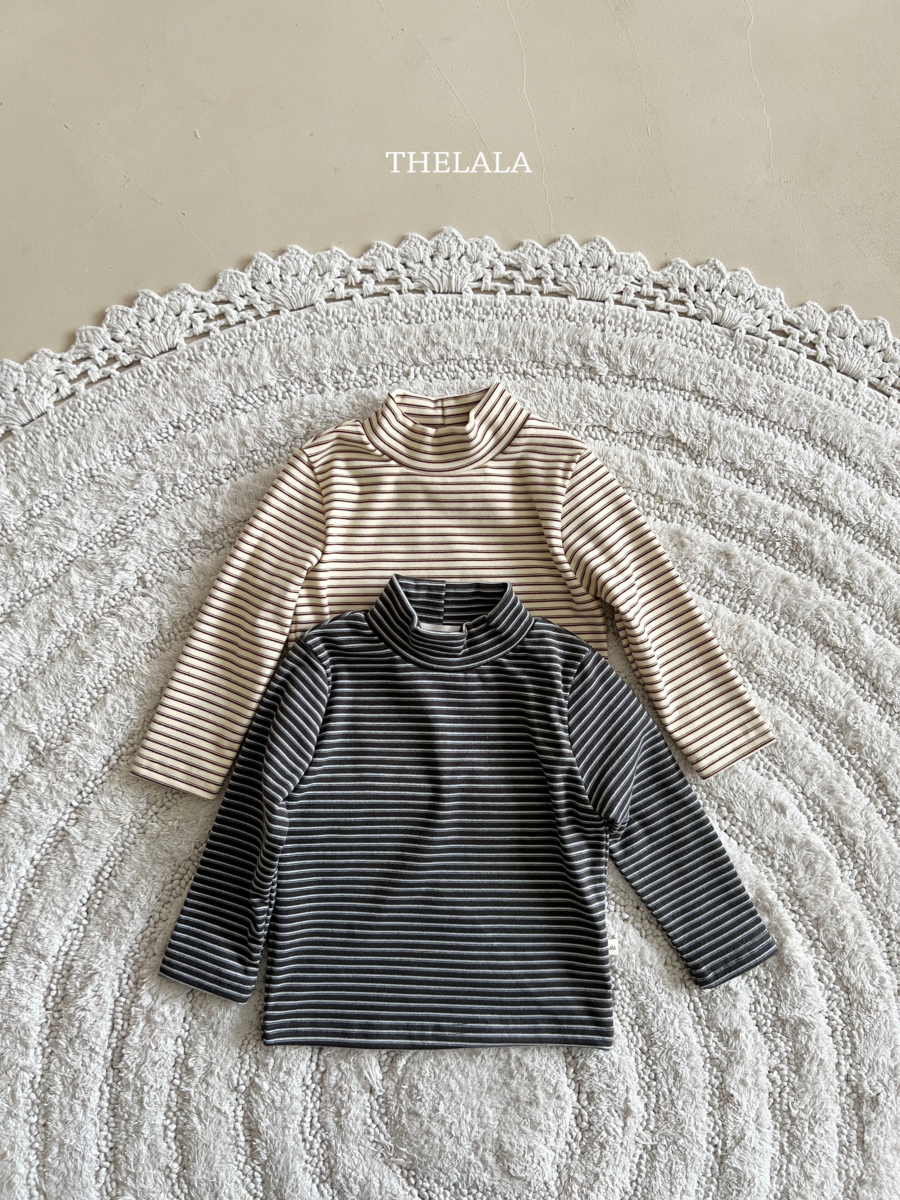［thelala］Stripe high neck tee