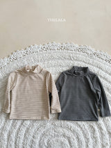［thelala］Stripe high neck tee