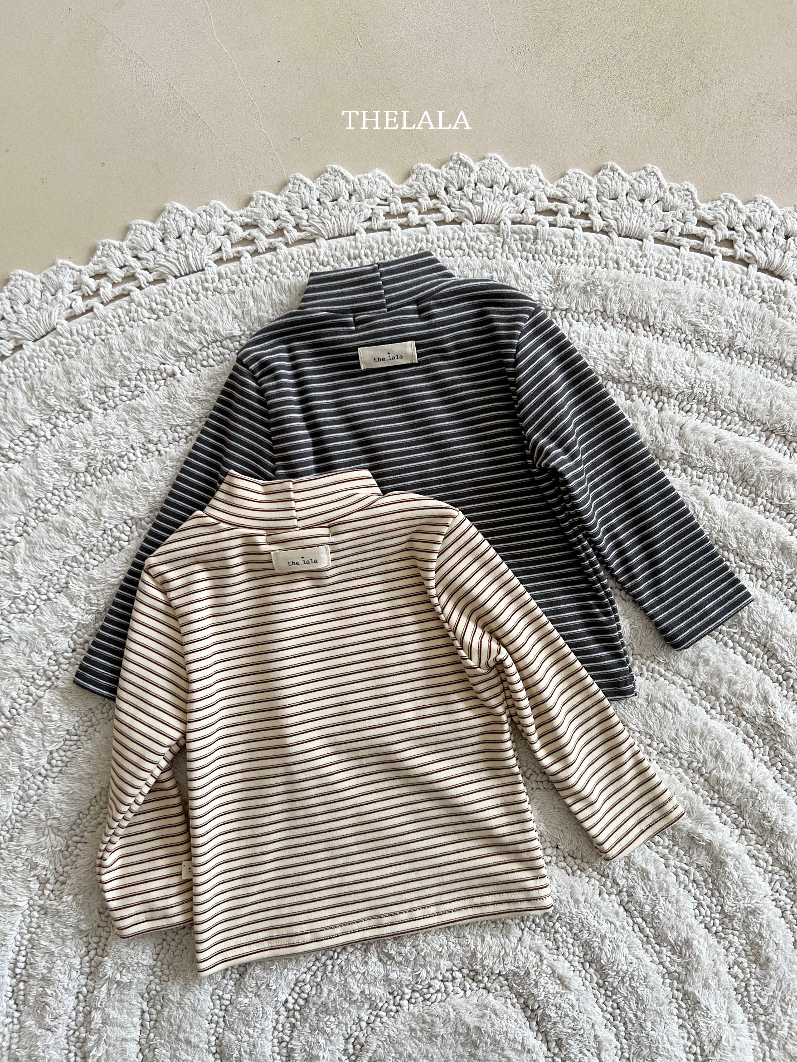 ［thelala］Stripe high neck tee