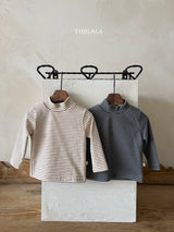 ［thelala］Stripe high neck tee