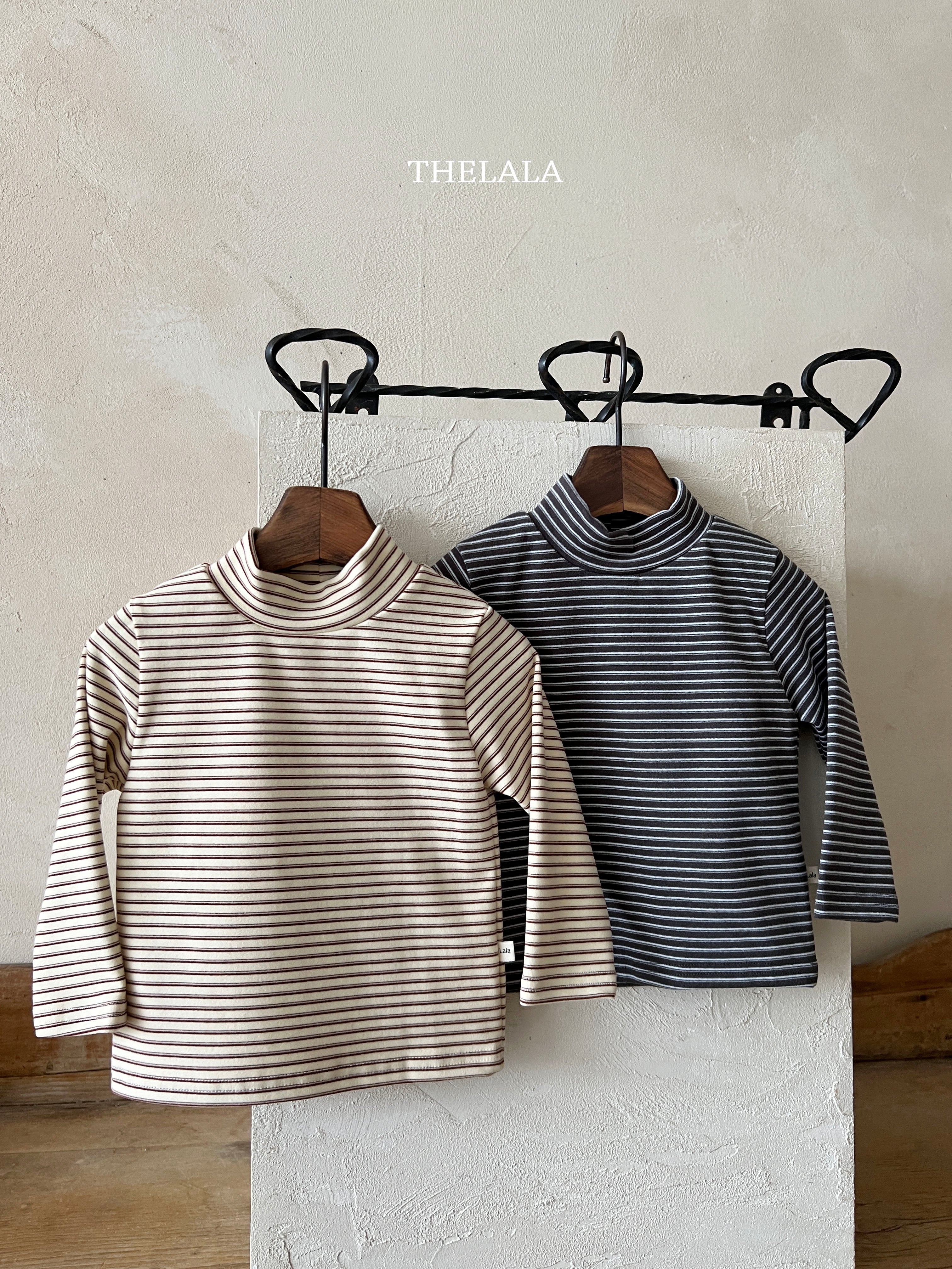 ［thelala］Stripe high neck tee