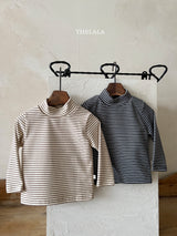 ［thelala］Stripe high neck tee