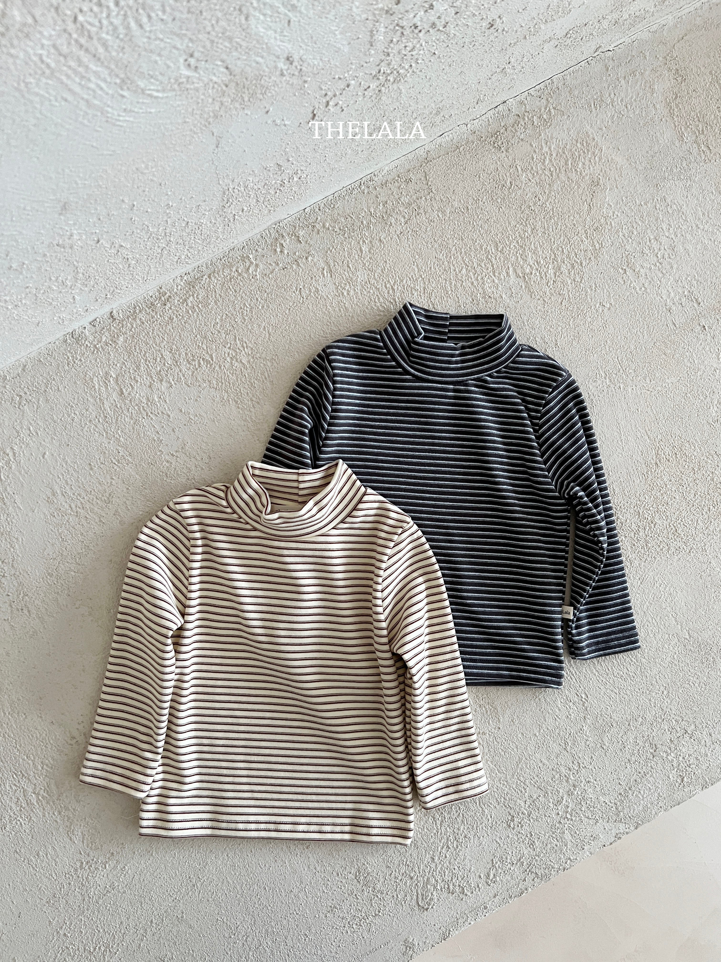 ［thelala］Stripe high neck tee