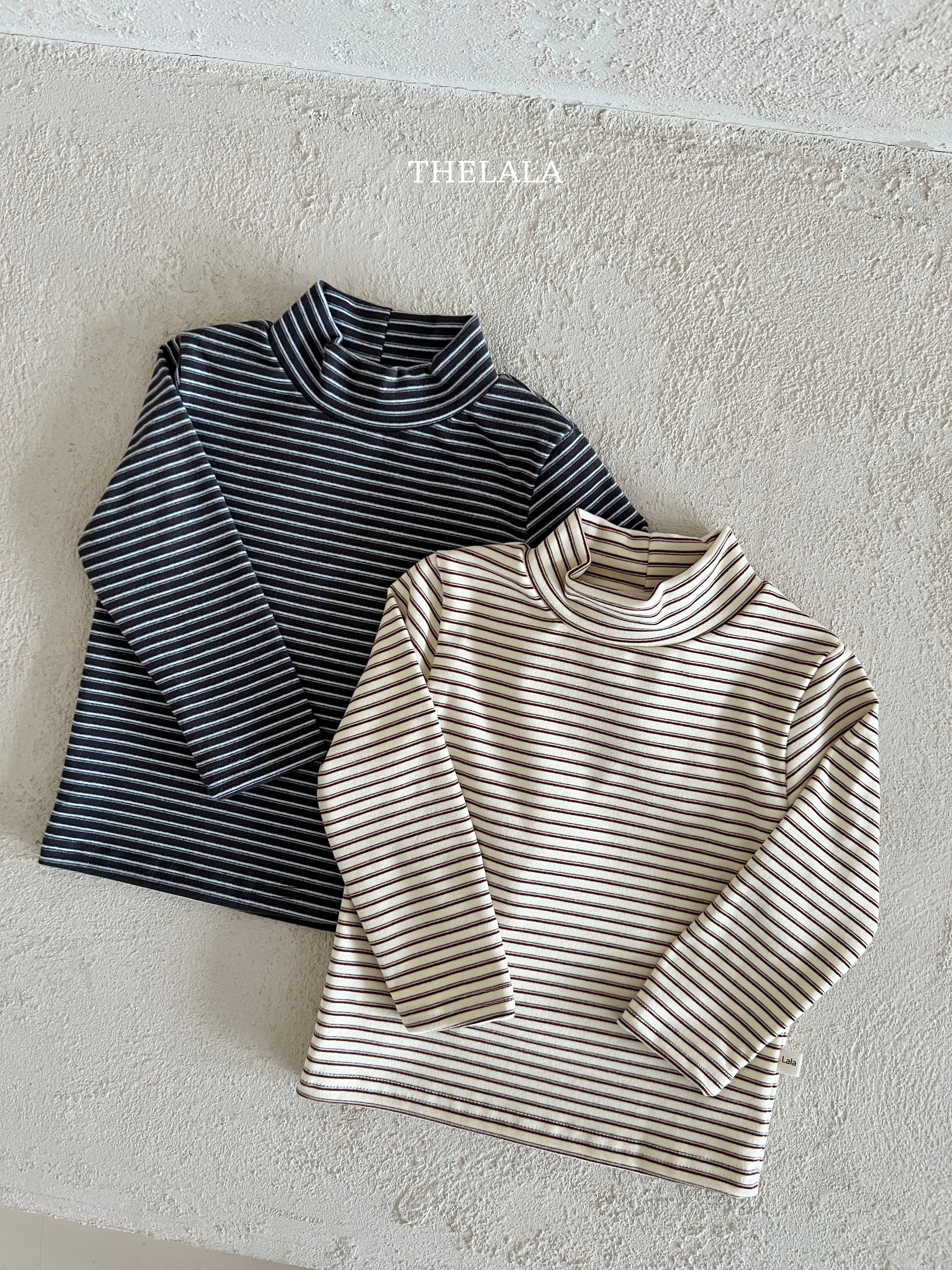 ［thelala］Stripe high neck tee
