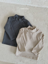 ［thelala］Stripe high neck tee