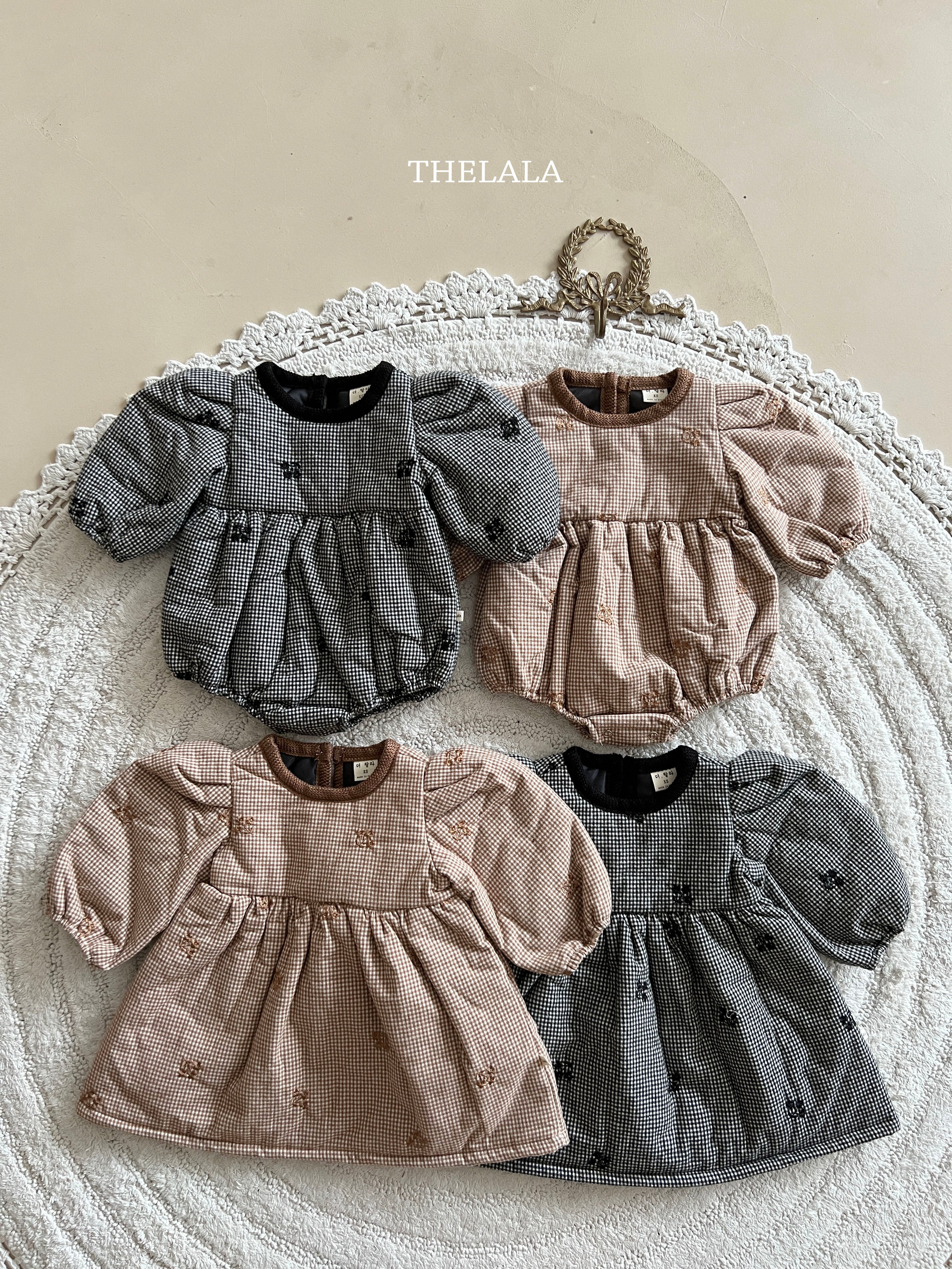 ［thelala］Check embroidery one-piece