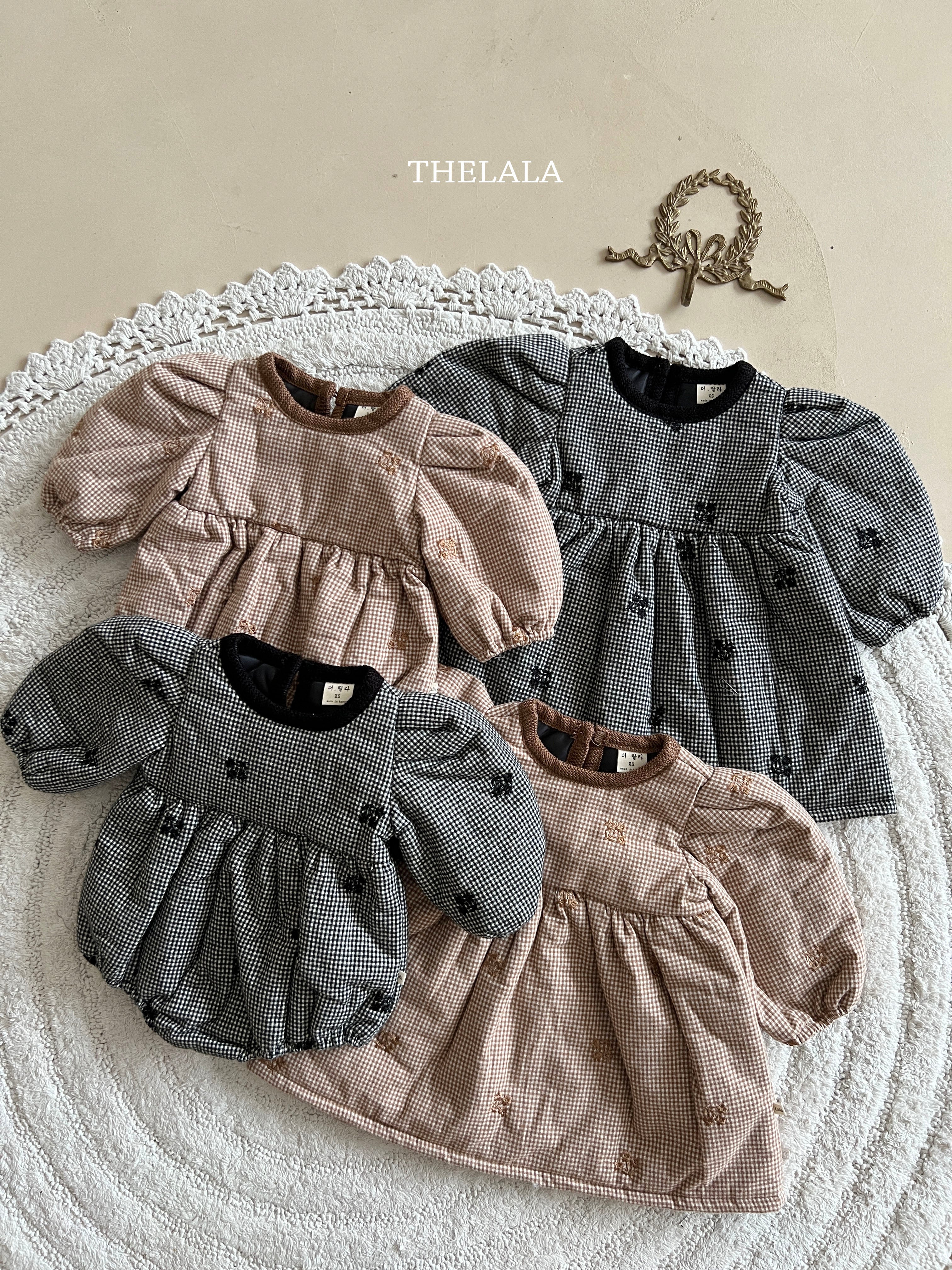［thelala］Check embroidery one-piece