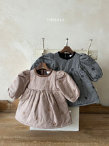 ［thelala］Check embroidery one-piece