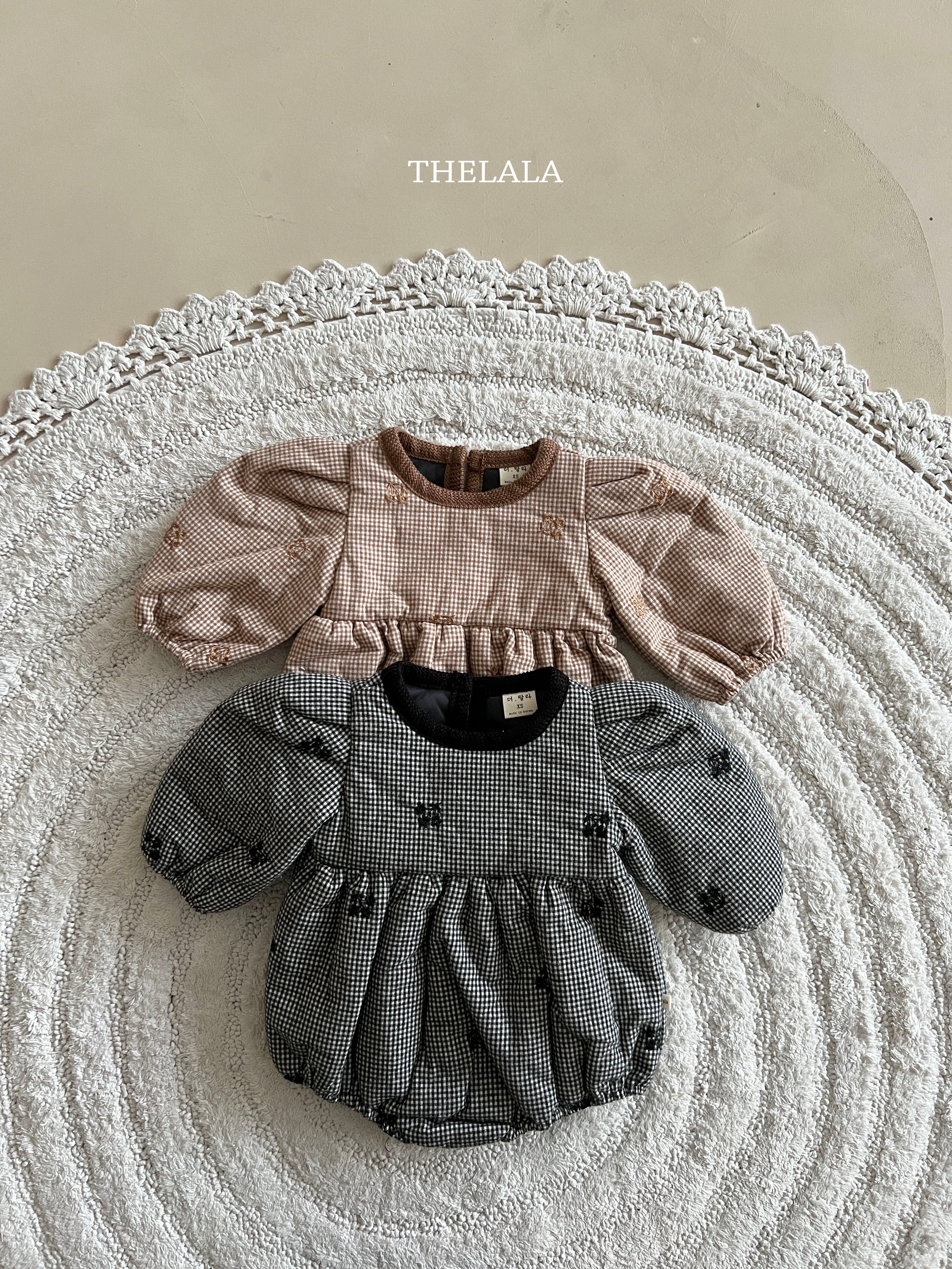 ［thelala］Check embroidery rompers