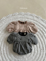 ［thelala］Check embroidery rompers
