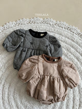 ［thelala］Check embroidery rompers