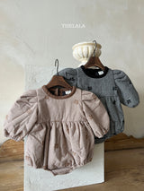 ［thelala］Check embroidery rompers