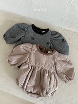 ［thelala］Check embroidery rompers