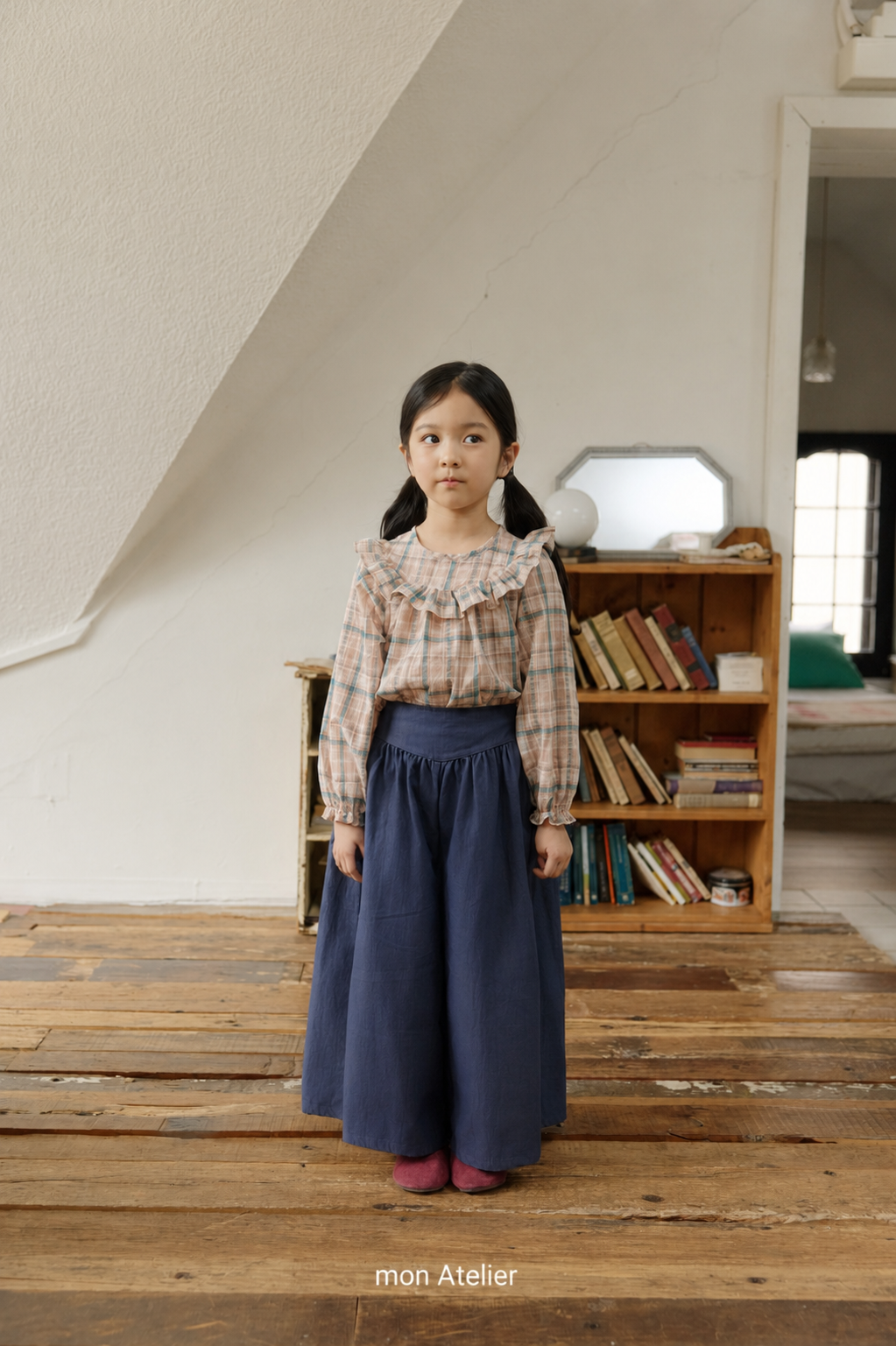 ［mon Atelier］Check frill blouse