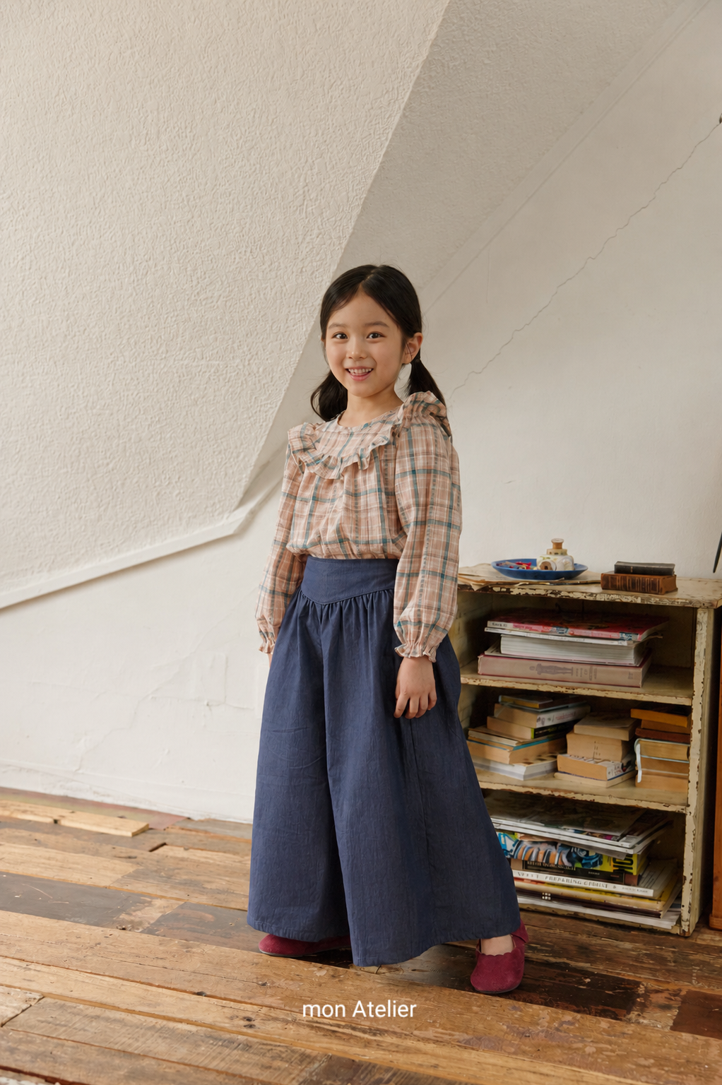 ［mon Atelier］Check frill blouse