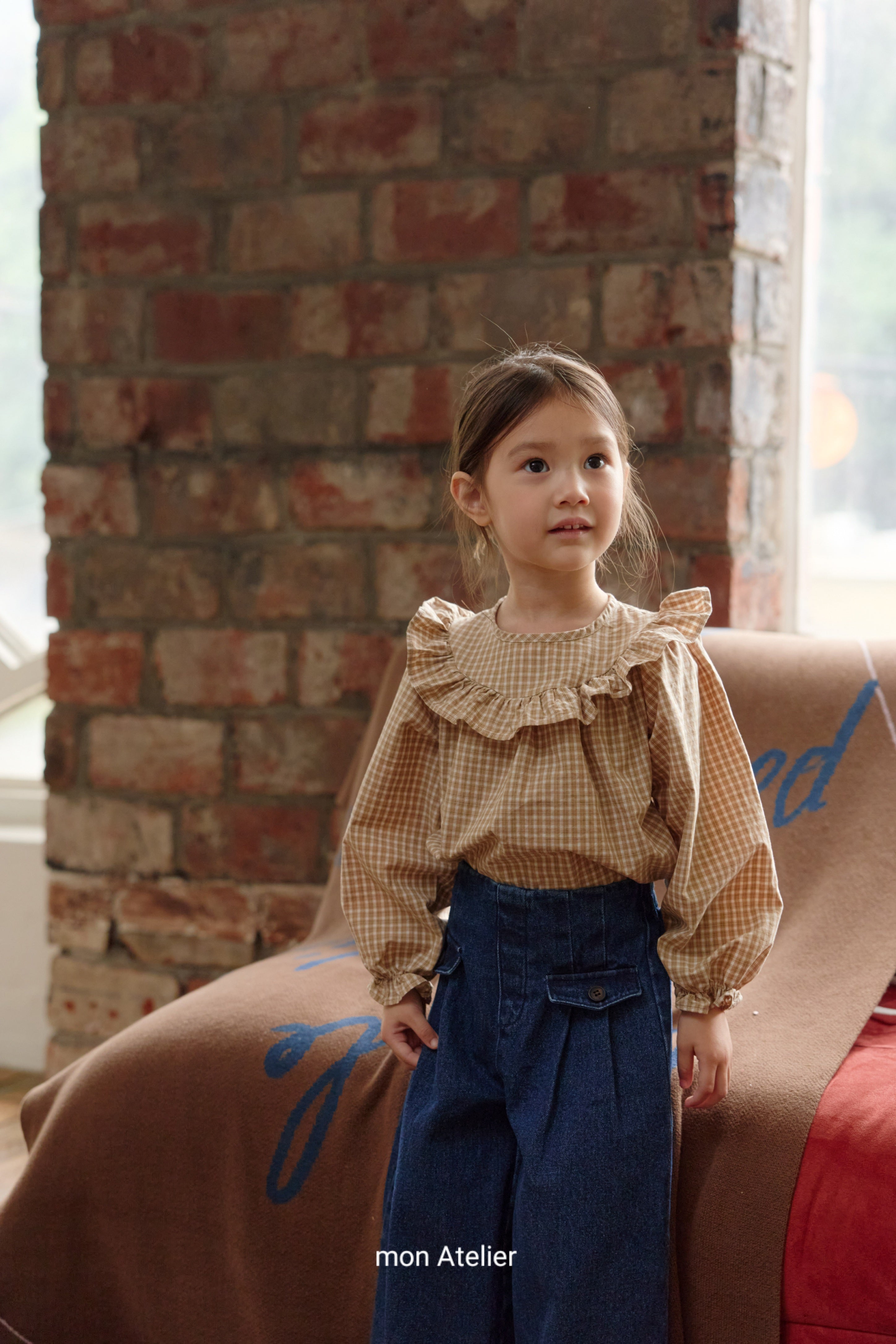 ［mon Atelier］Check frill blouse