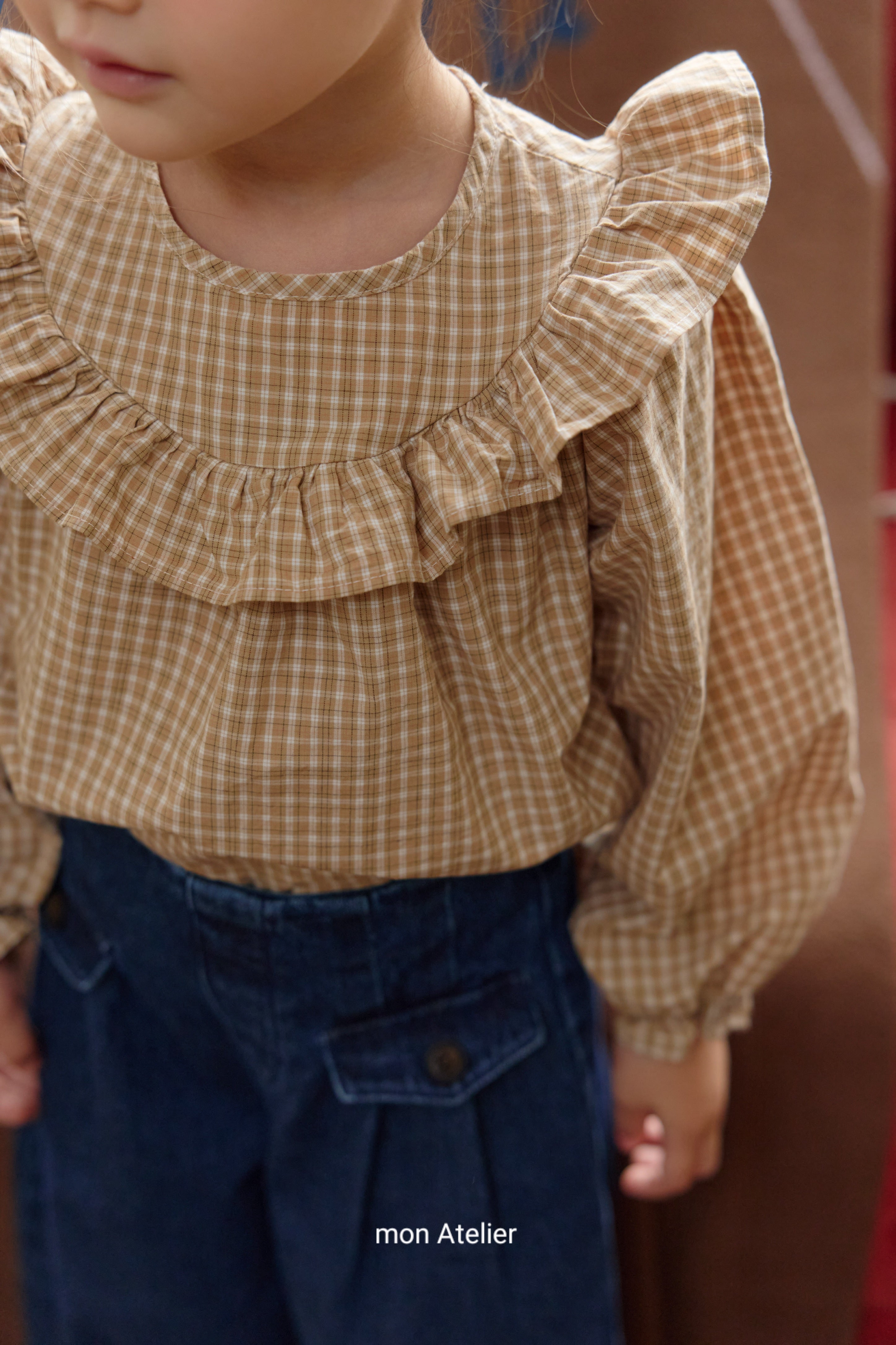 ［mon Atelier］Check frill blouse