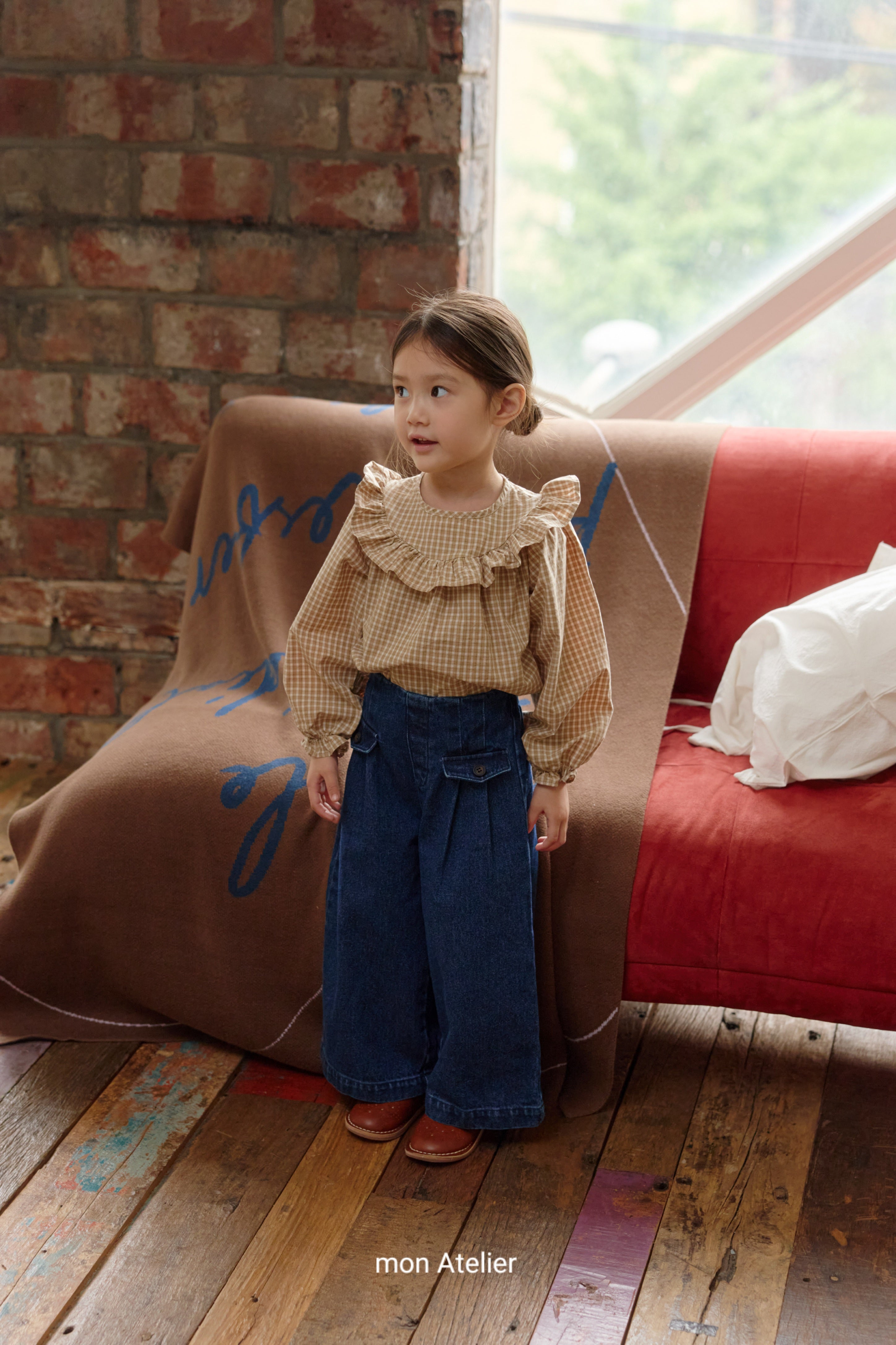 ［mon Atelier］Check frill blouse