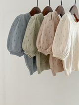 Eyelet puff knit tops