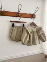 Dot frill blouse & bloomer set