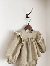 Dot frill blouse & bloomer set