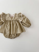 Dot frill blouse & bloomer set
