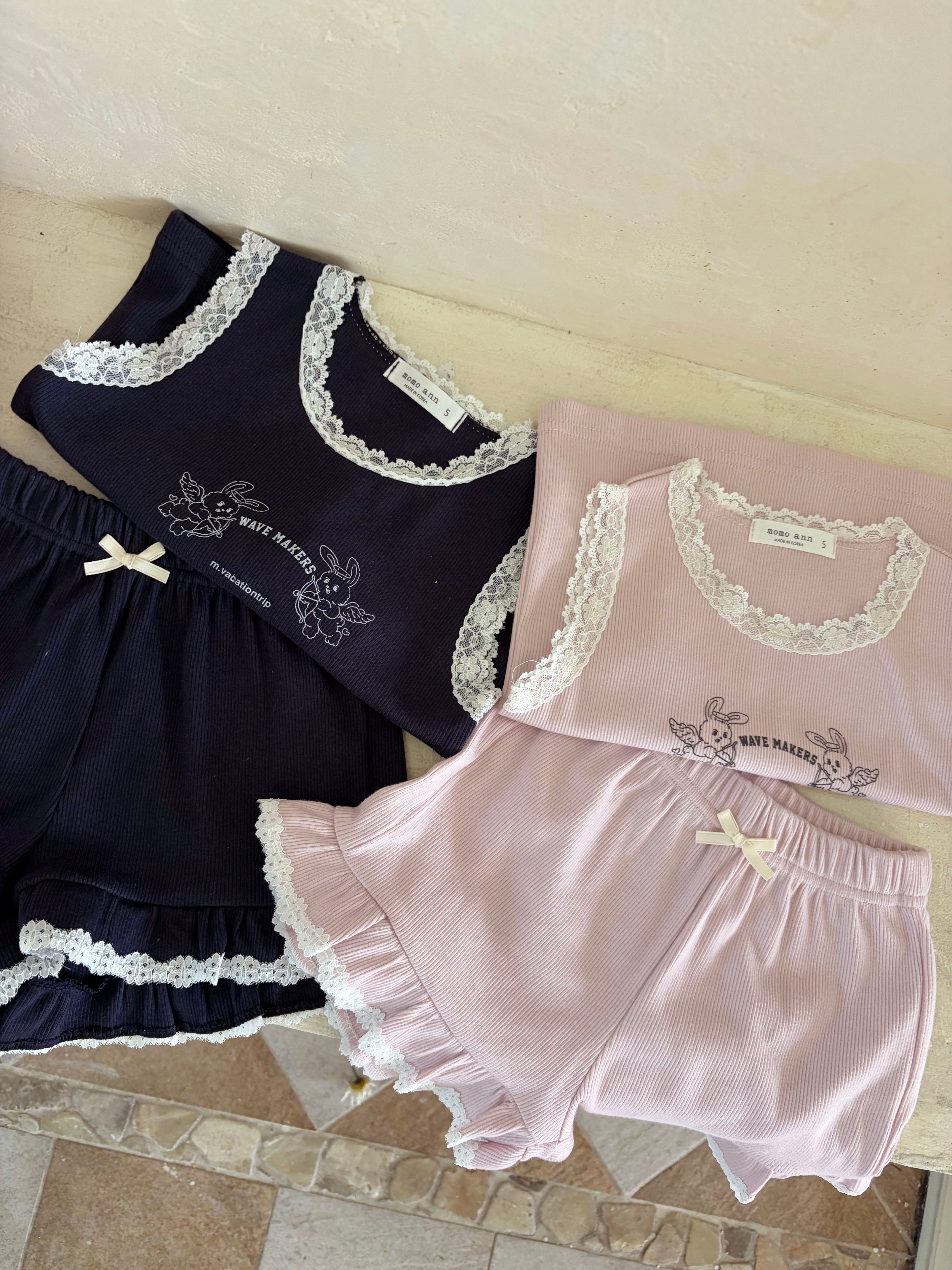 ［momo ann］Rib bunny sleeveless set up