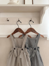 Mini check suspender pants