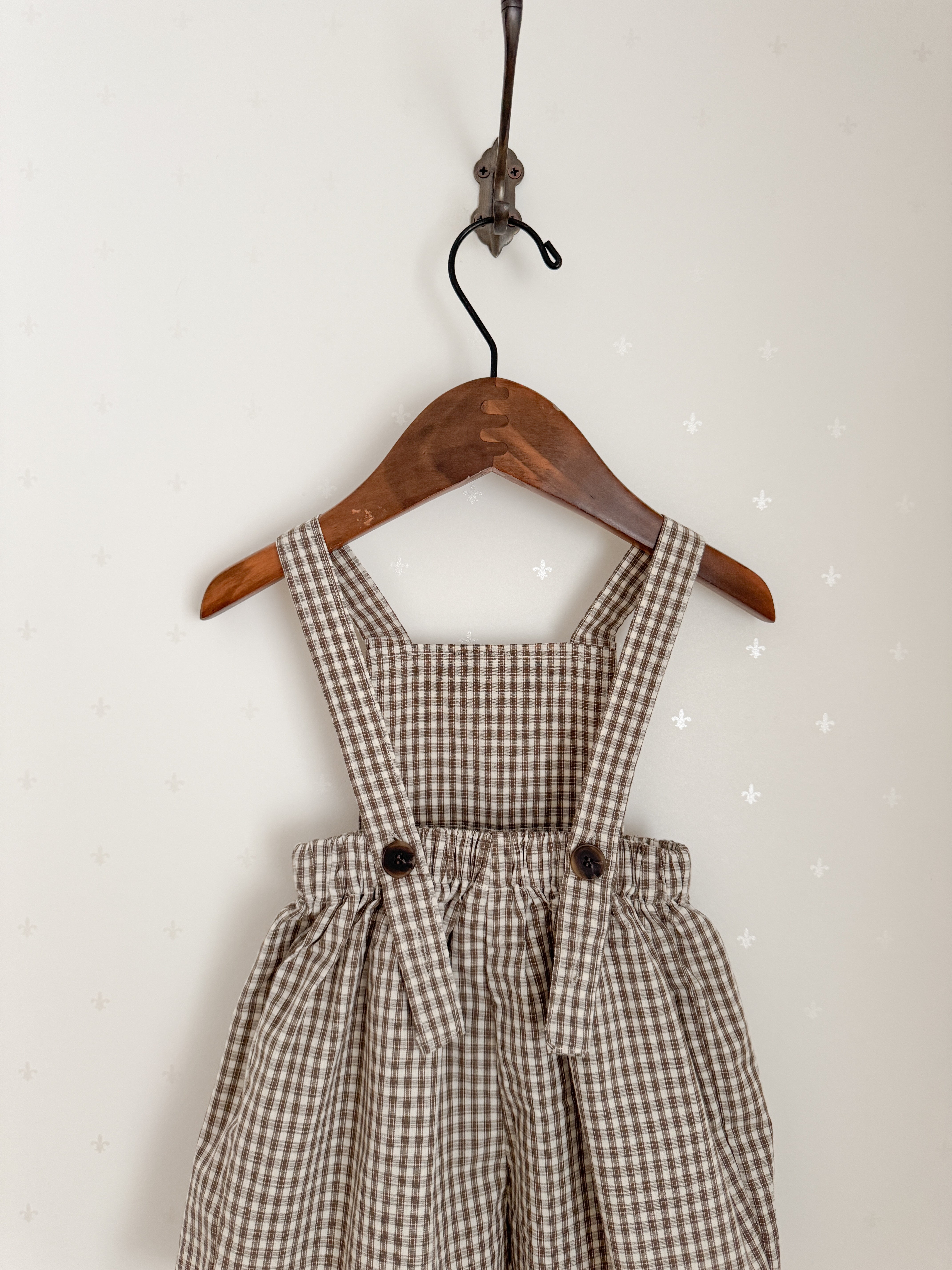 Mini check suspender pants