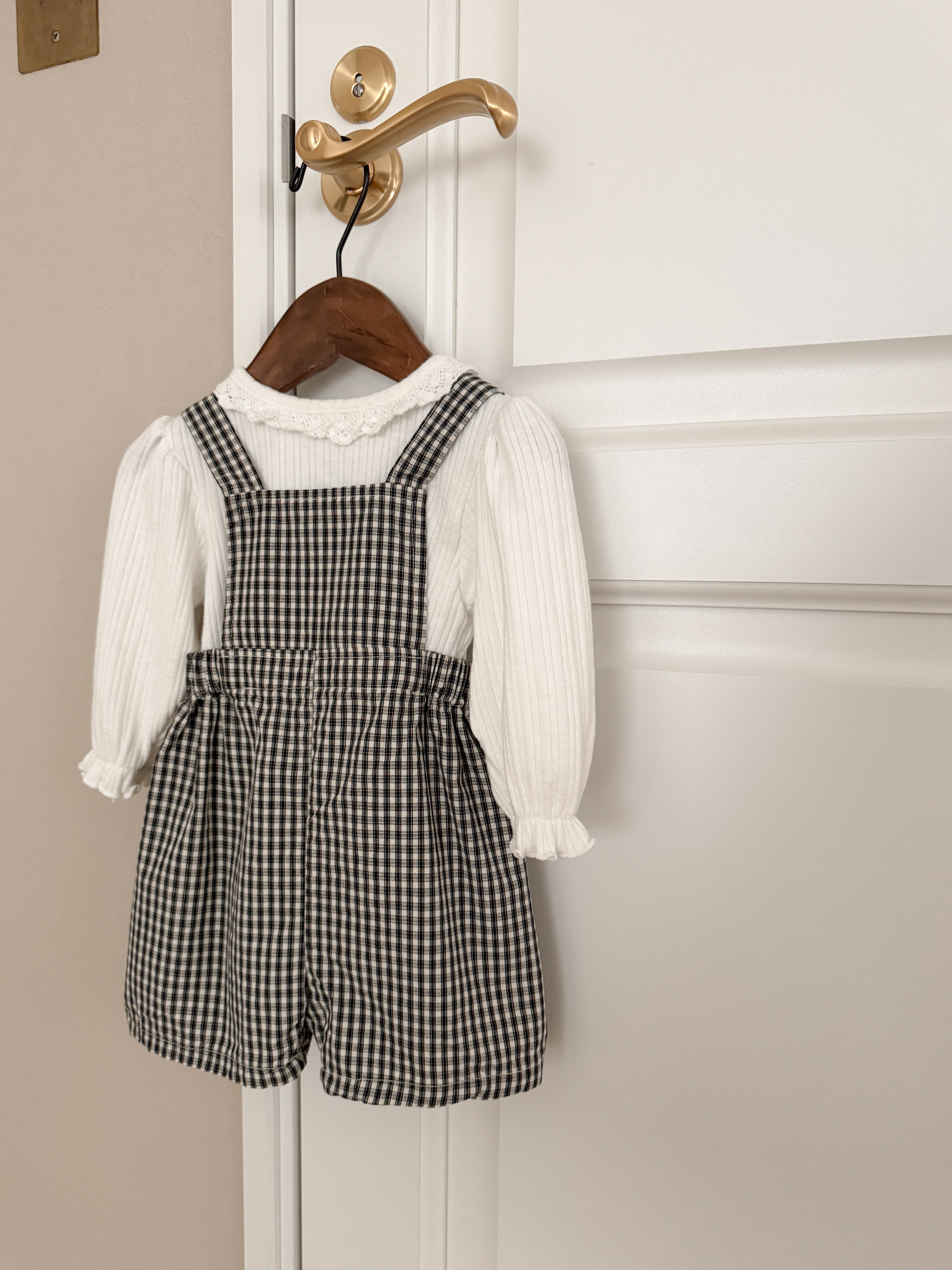 Mini check suspender pants