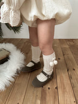 ［condor］Warm cotton rib knee socks with pompoms