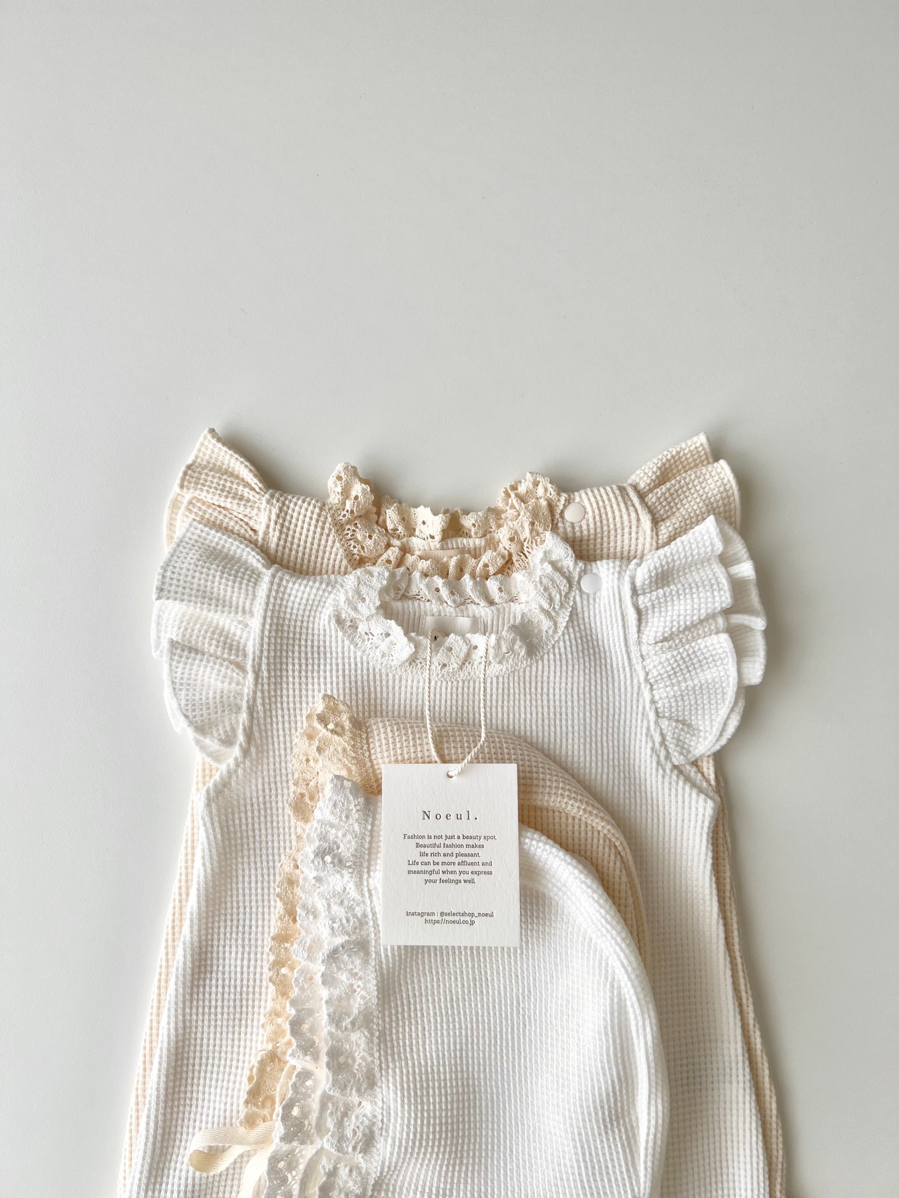 Summer waffle lace rompers set