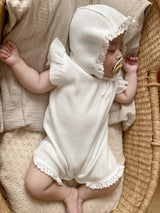 Summer waffle lace rompers set