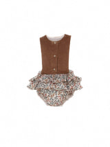 ［Popelin］Foral print romper suit with bib and frill / Mod.3.2 Multi-coloured