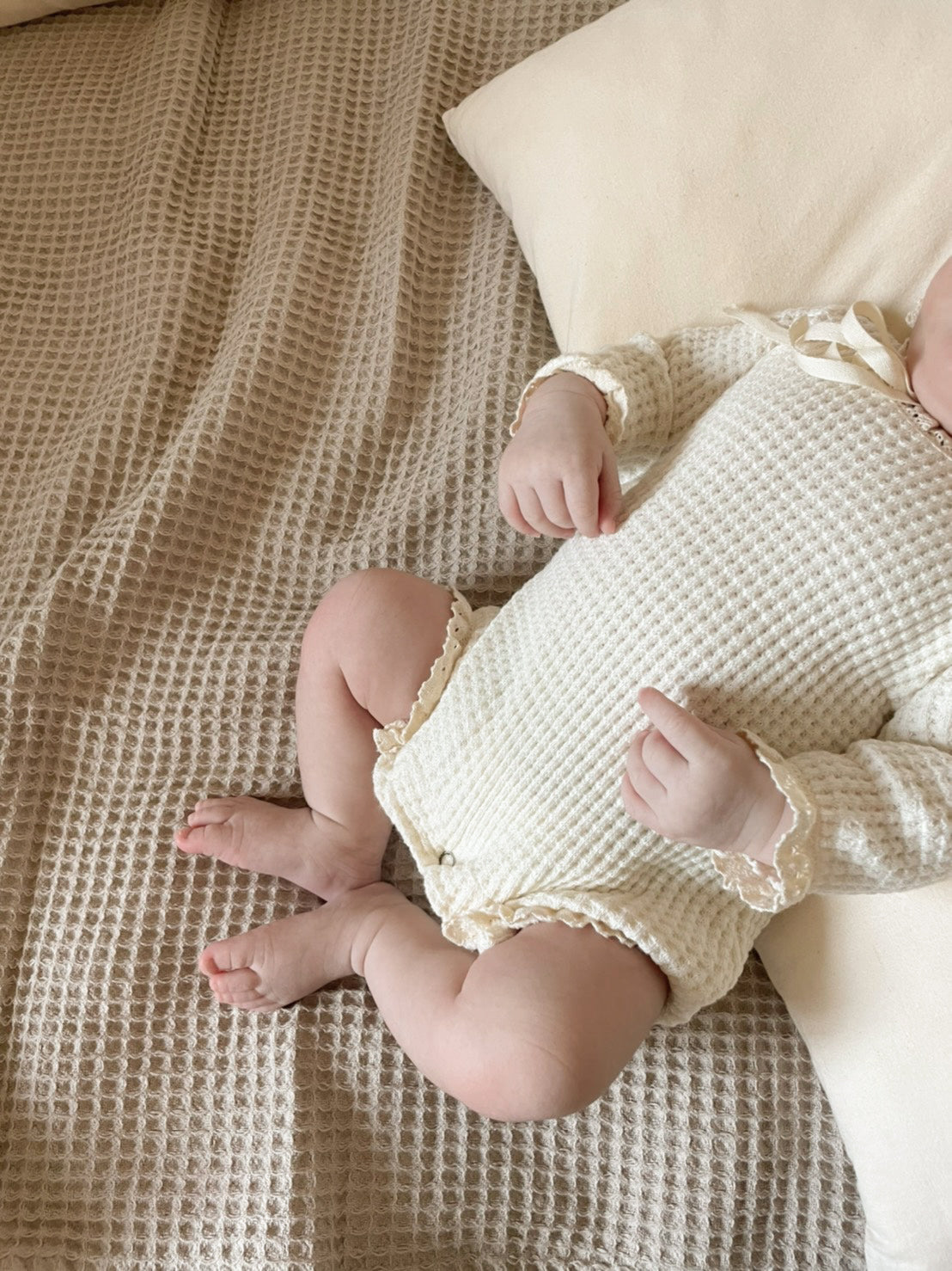 warm waffle lace rompers set
