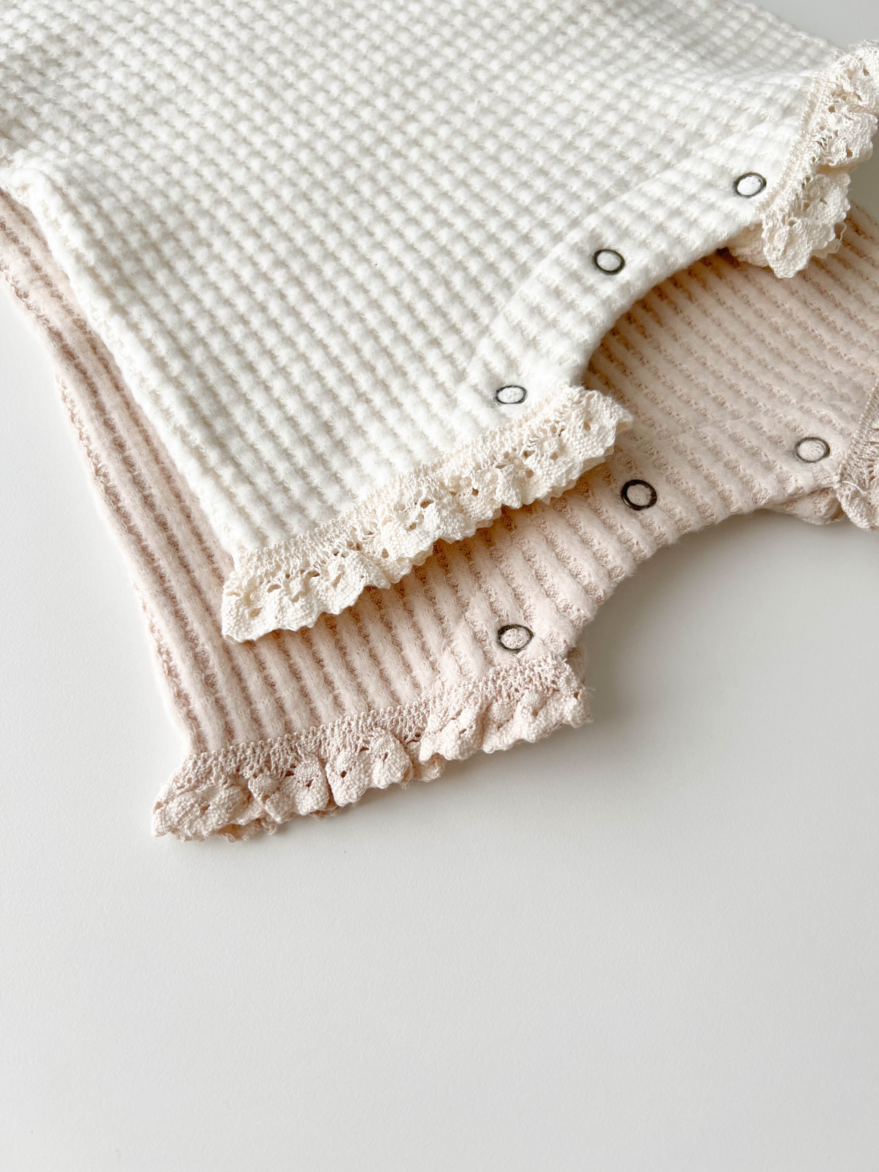 warm waffle lace rompers set