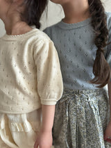 Eyelet puff knit tops