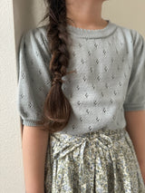 Eyelet puff knit tops