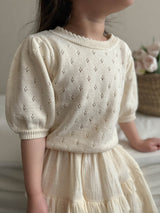 Eyelet puff knit tops