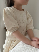 Eyelet puff knit tops