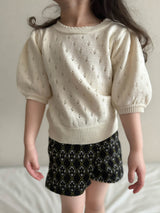 Eyelet puff knit tops